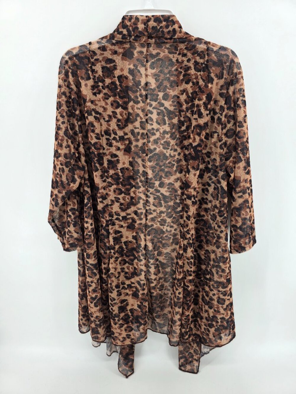 Brown Leopard Print Sheer Mesh Open Cardigan – Size 1X – Long Sleeve - Picture 6 of 6